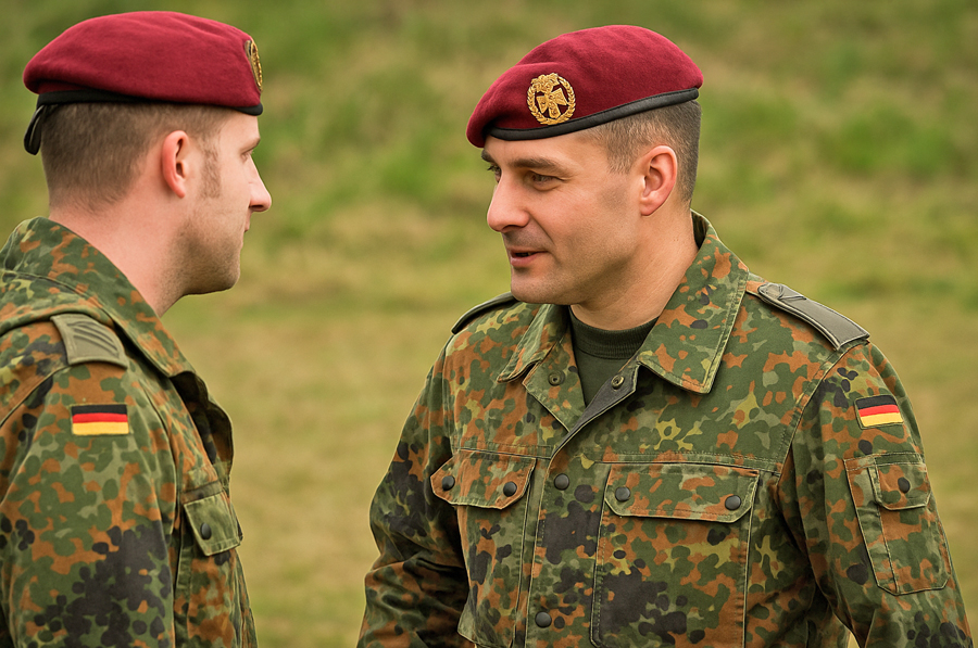 Zwei Soldaten der Bundeswehr im Gespräch – Berufsunfähigkeitsversicherung für Soldaten in Leipzig